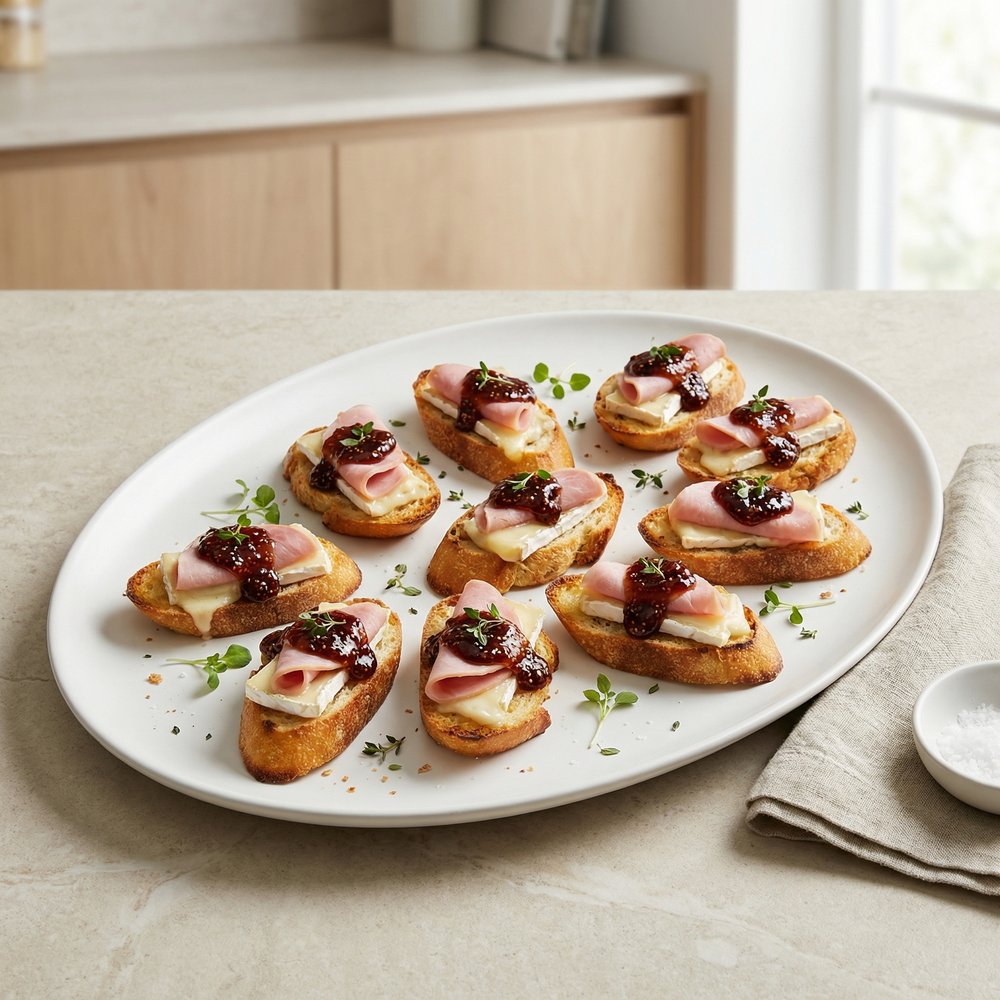 Brie and Ham Crostini with Fig Jam