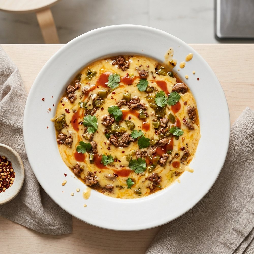 Hamburger and Mexican Cheese Party Dip