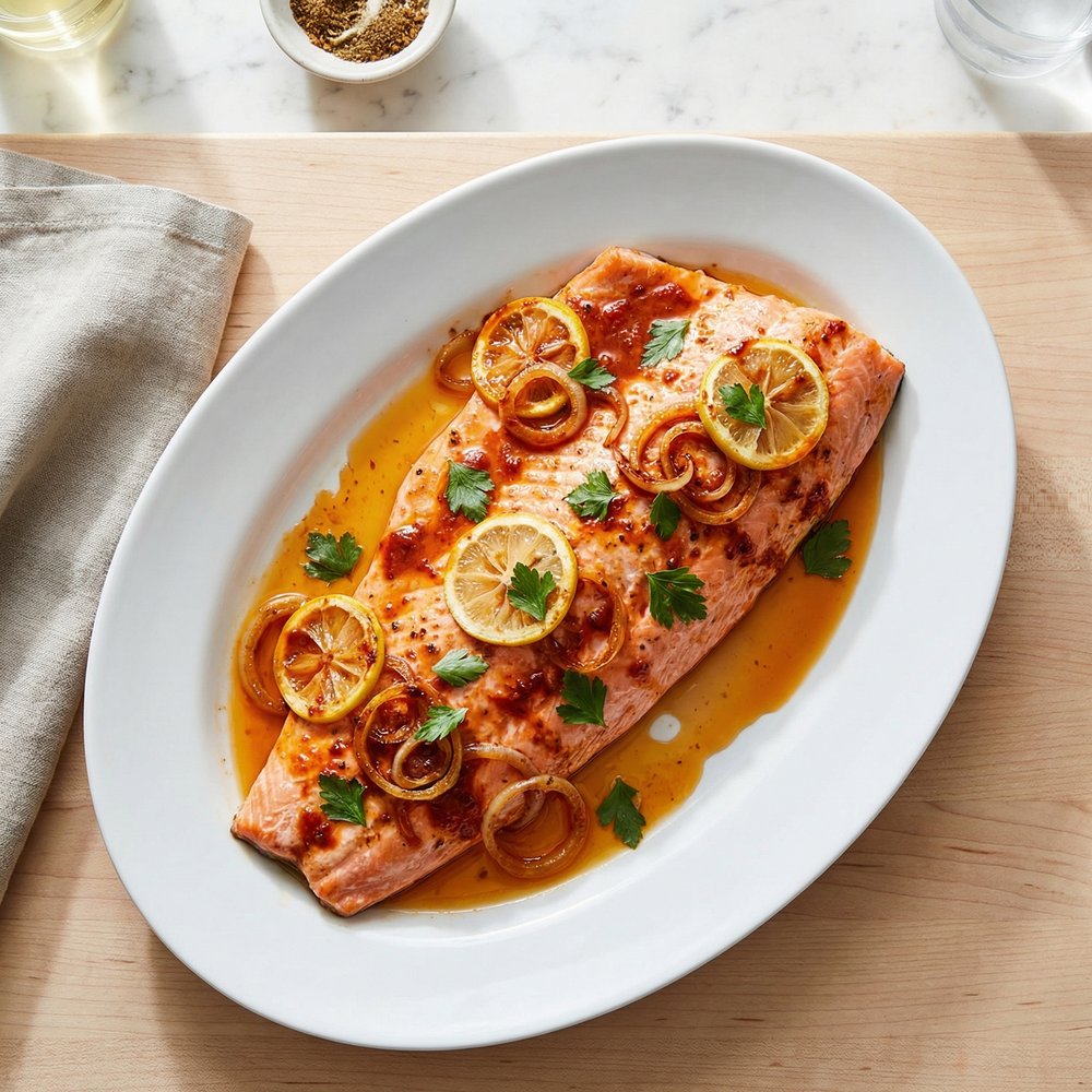 Oven-Roasted Salmon with Harissa Cream