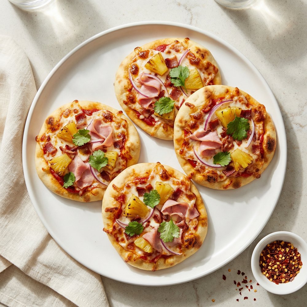 Hawaiian Mini Pizzas on Naan