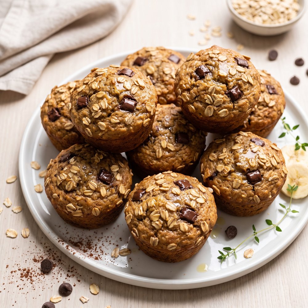 Healthy Banana Chocolate Chip Oat Muffins