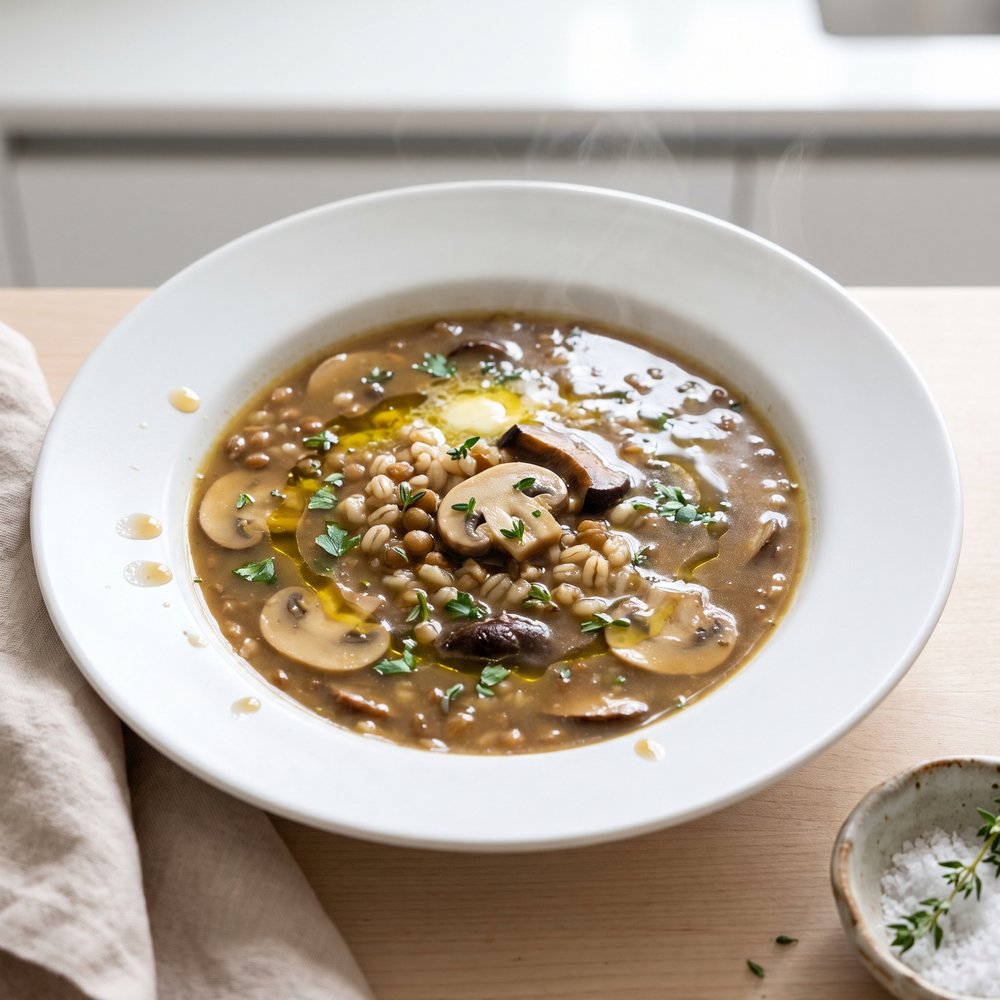 Hearty Barley, Lentil & Mushroom Soup
