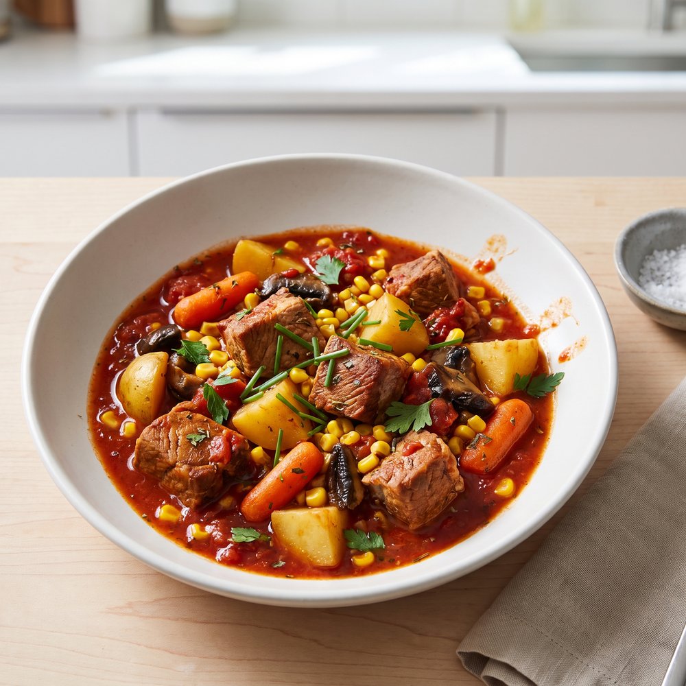Hearty Pork Stew in a Dutch Oven