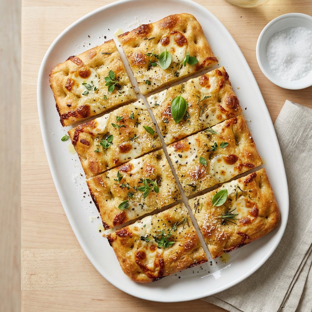 Herbed Focaccia with Mozzarella and Parmesan