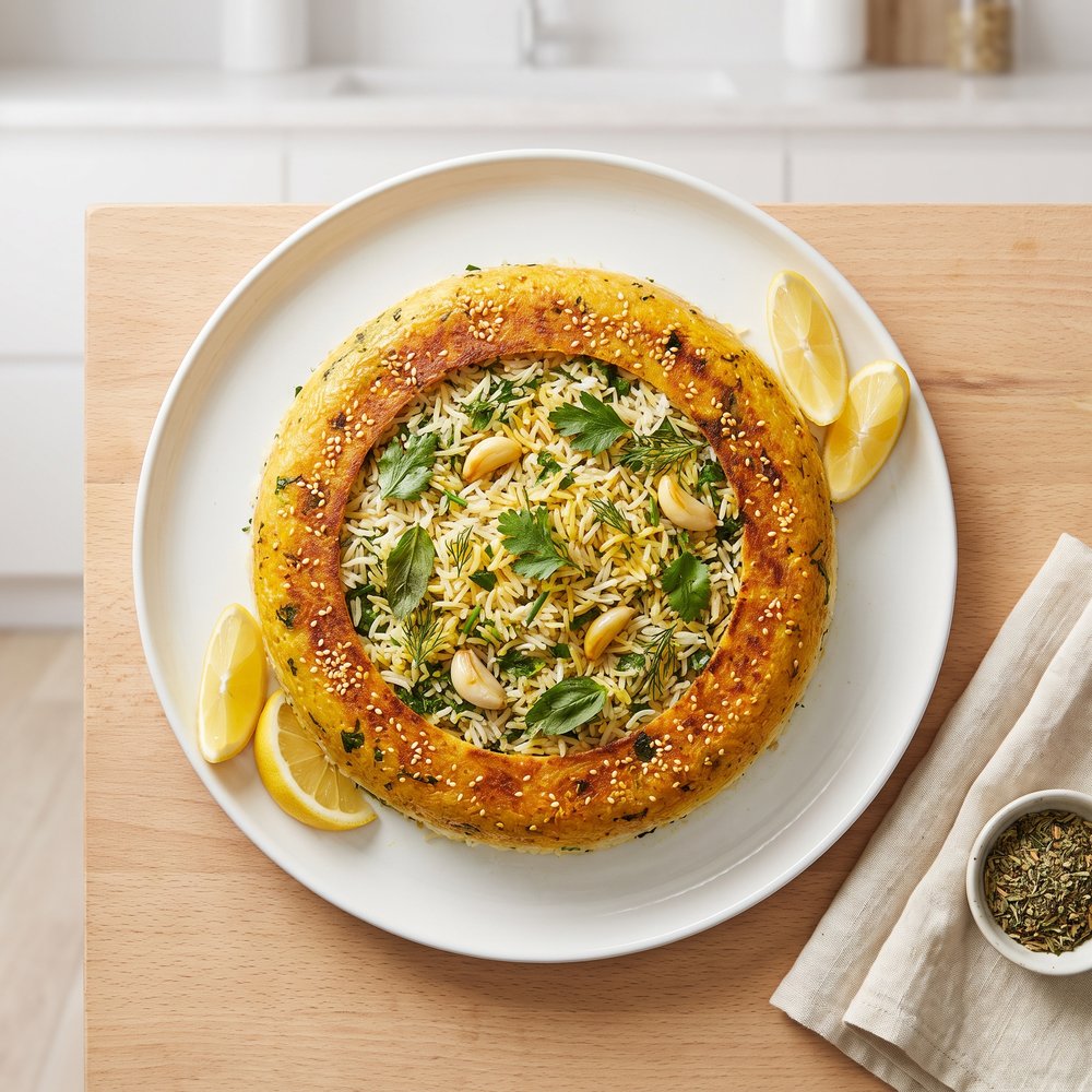 Herb Rice (Persian Sabzi Polo) with Tortilla Tahdig