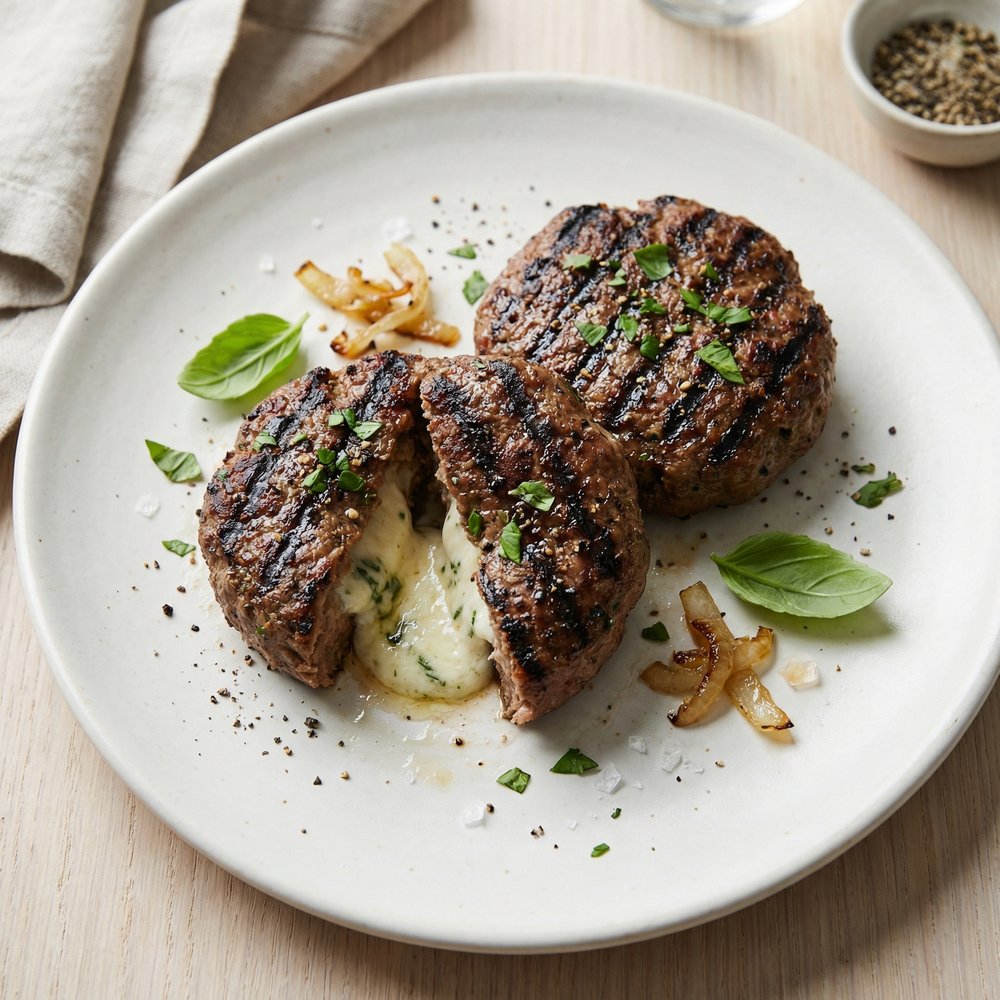 Lamb Burgers Filled with Tangy Goat Cheese