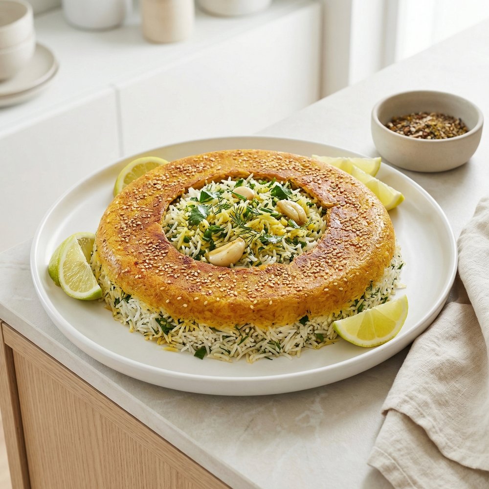 Herb Rice (Persian Sabzi Polo) with Tortilla Tahdig