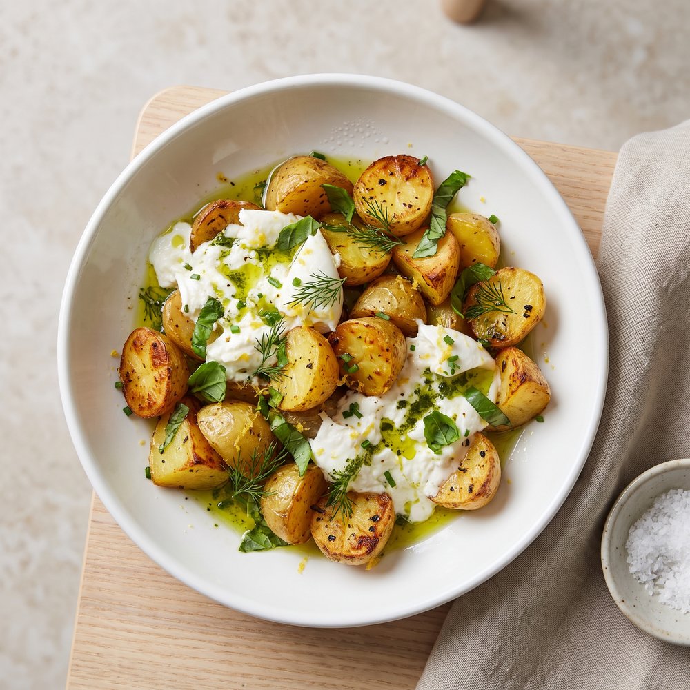 Herbed Roasted Potatoes with Burrata and Lemon