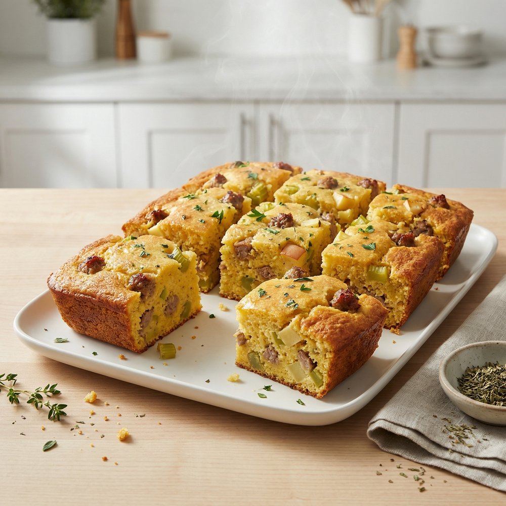 Cornbread Stuffing with Spicy Sausage and Apples