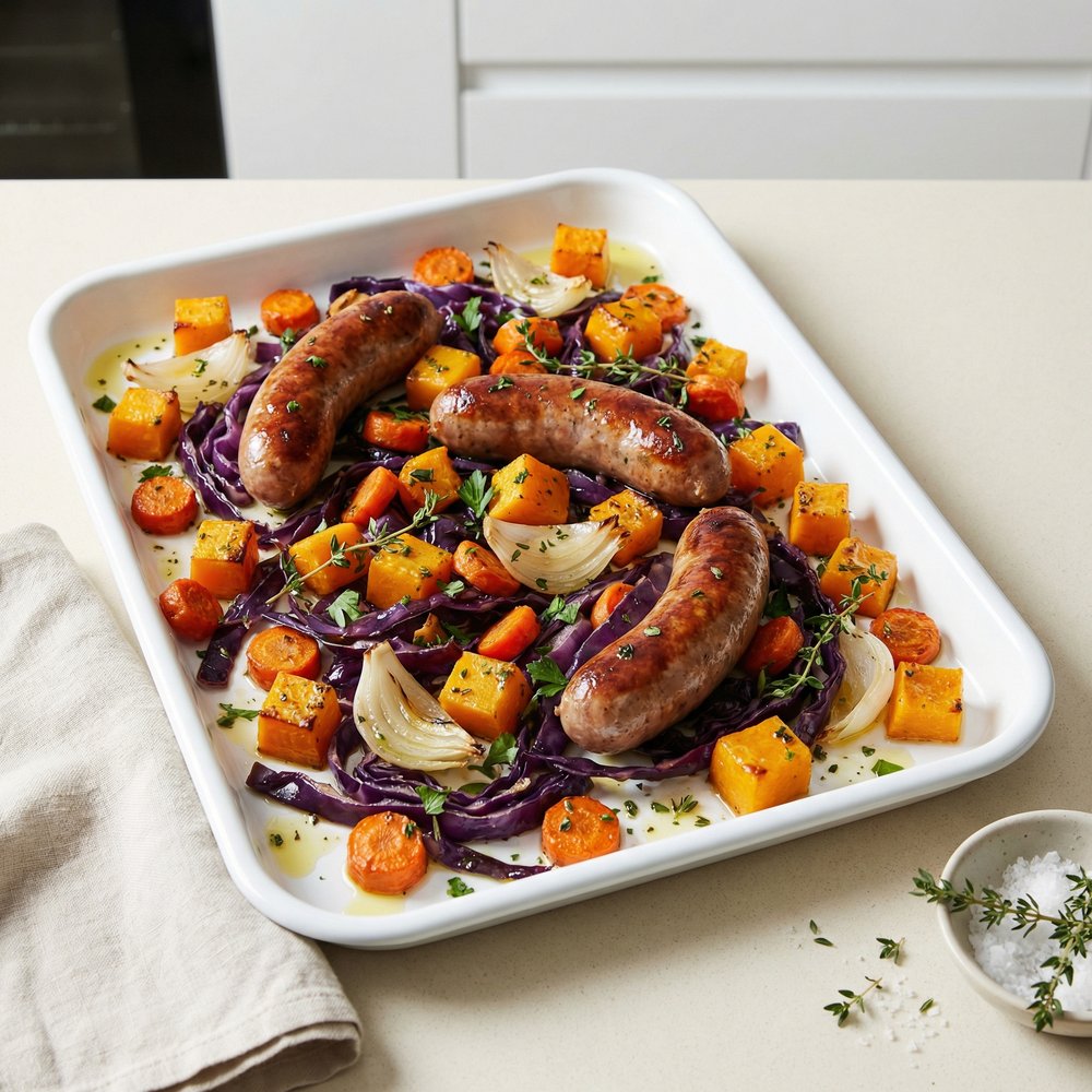 Sheet Pan Sausage and Seasonal Vegetables