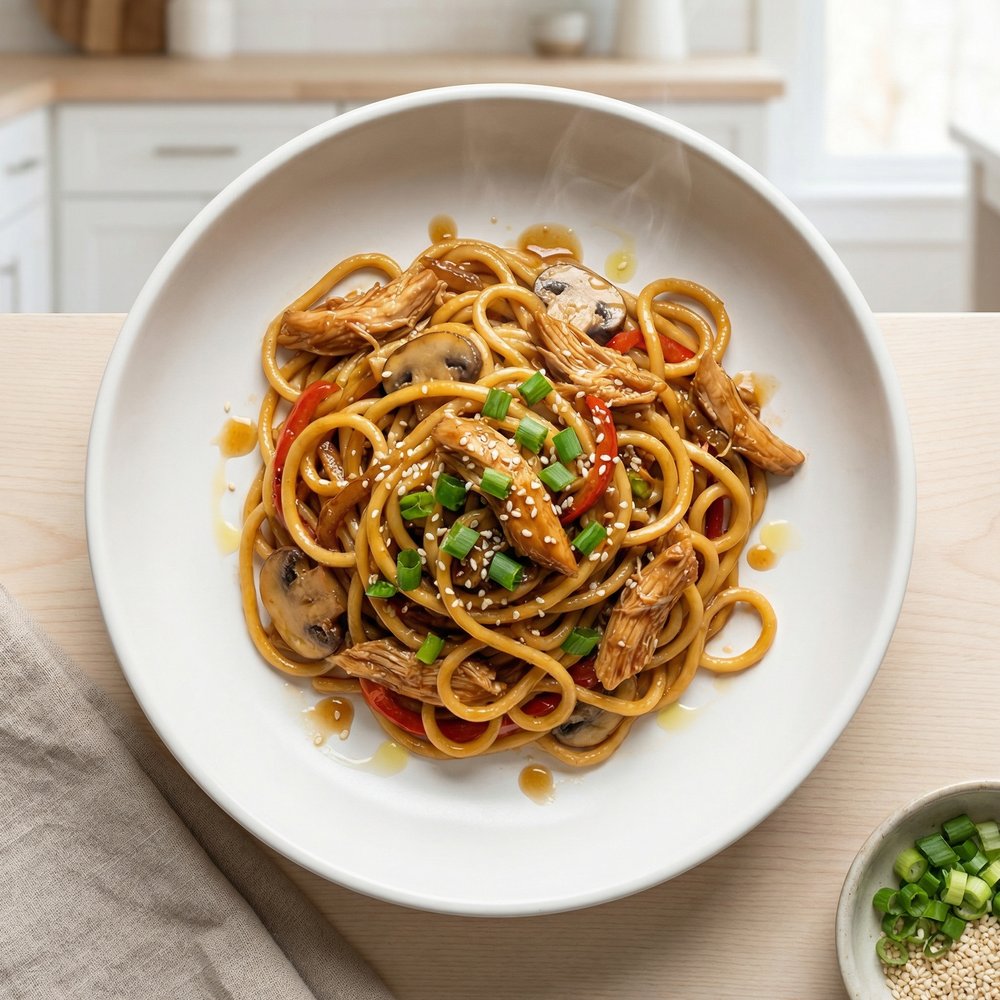 Crockpot Honey-Garlic Chicken with Lo Mein Noodles