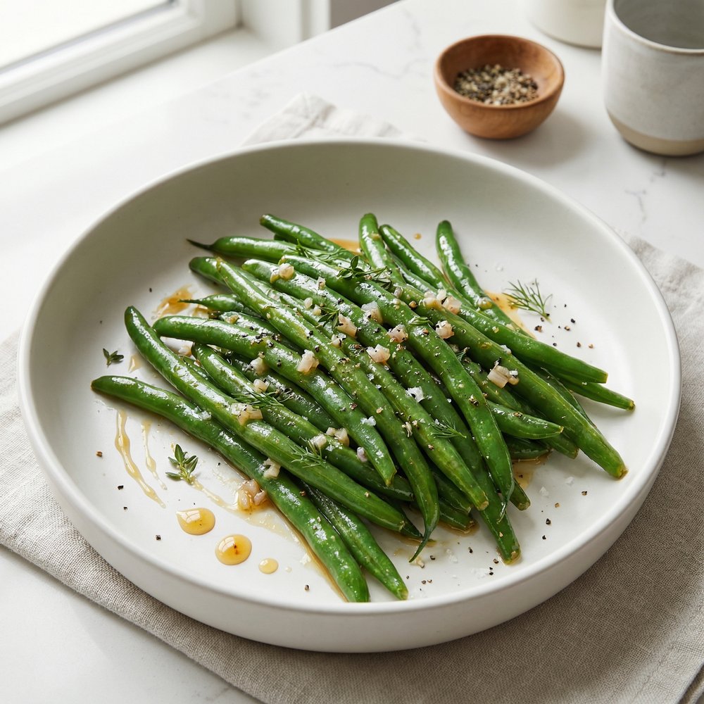 Green Beans with Hot Honey and Shallots