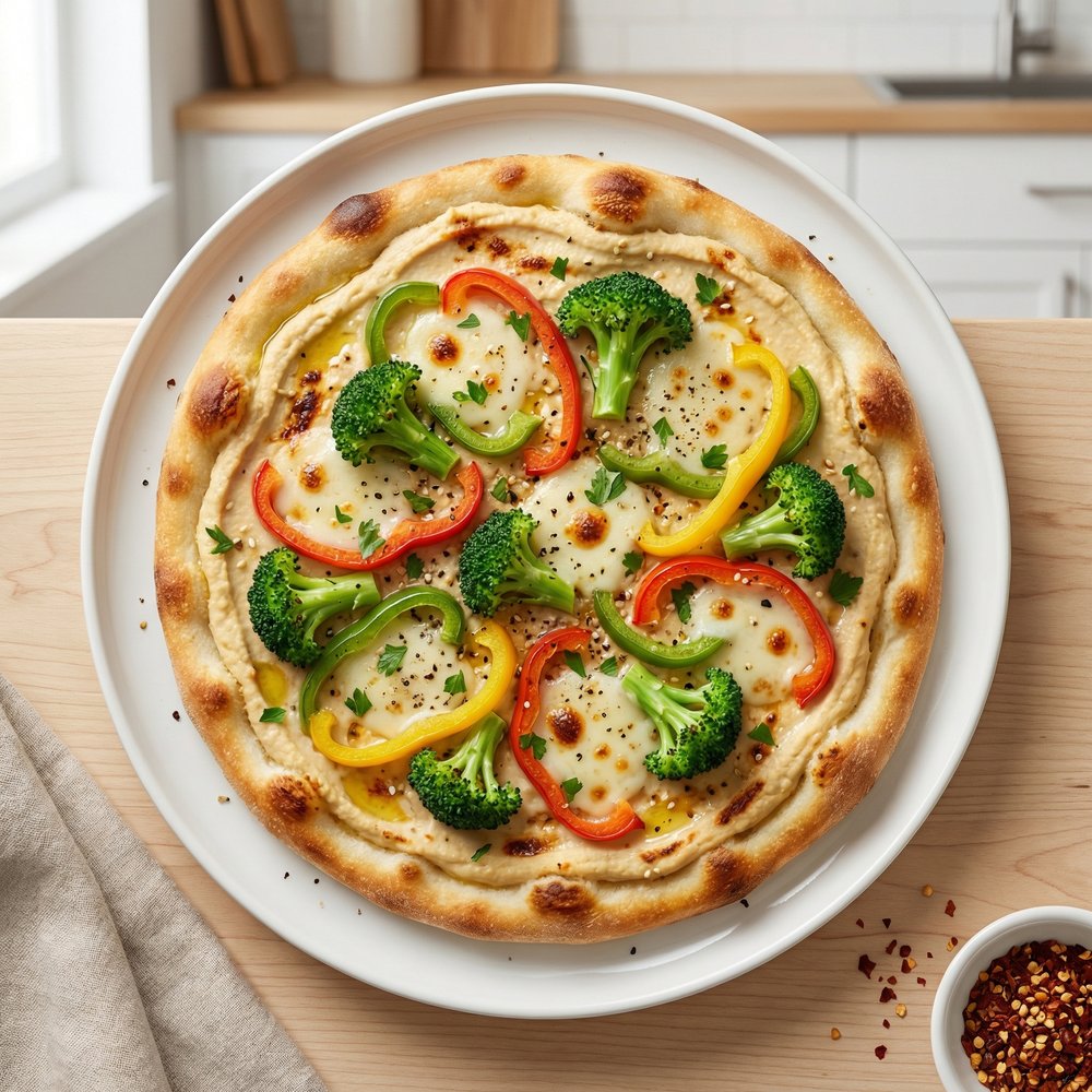 Veggie Hummus Flatbread Pizza