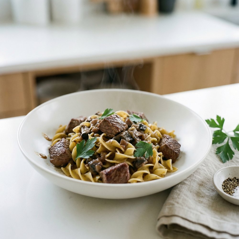 Pressure Cooker Beef with Egg Noodles