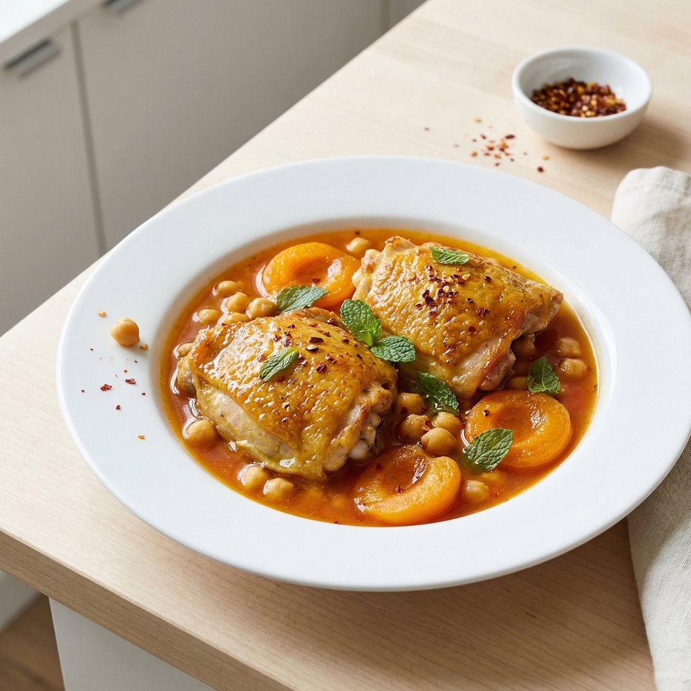 Pressure Cooker Chicken Tagine with Apricots and Chickpeas