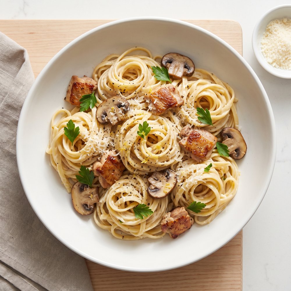 Instant Pot Creamy Pasta with Chicken Thighs and Mushrooms