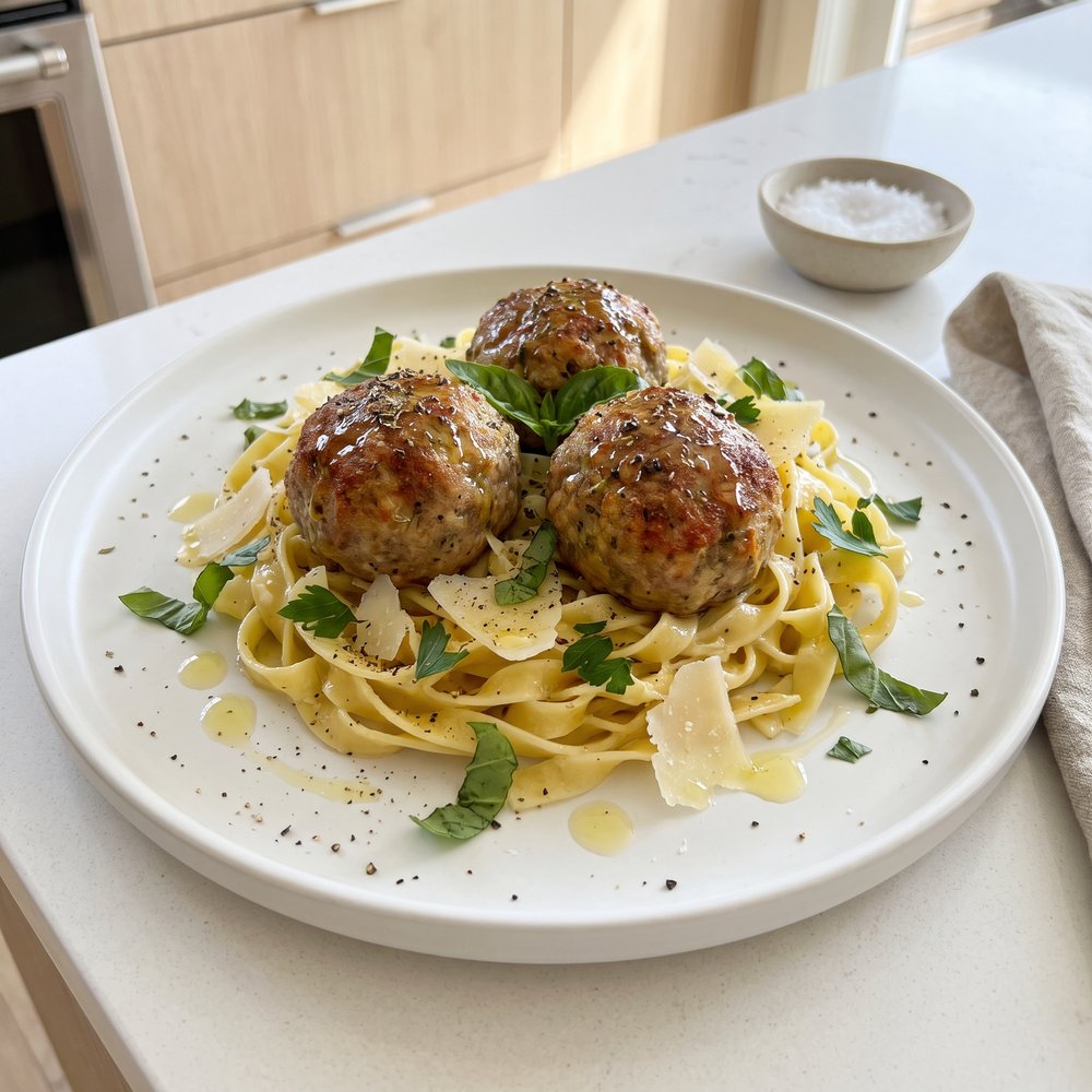 Italian Meatballs on Parmesan Noodles