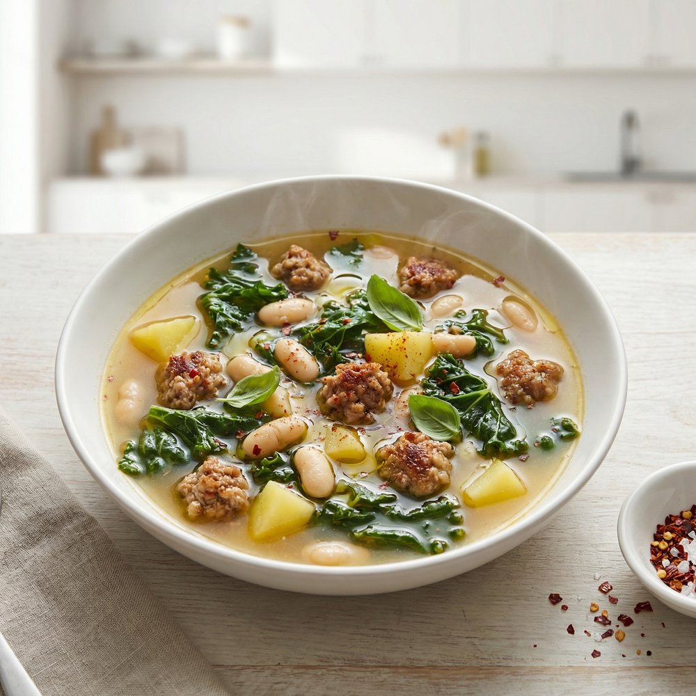 Almost Tuscan Sausage and Kale Soup