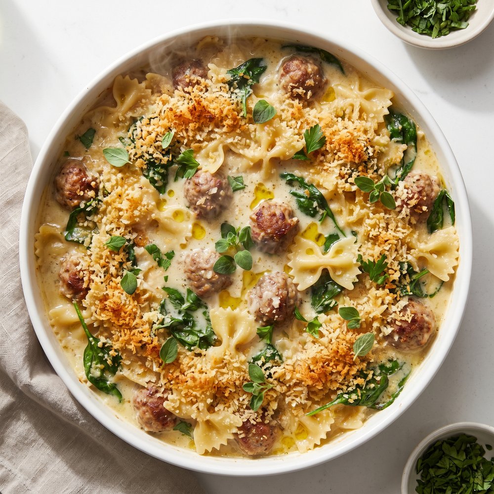 Italian Wedding Meatball Pasta Casserole
