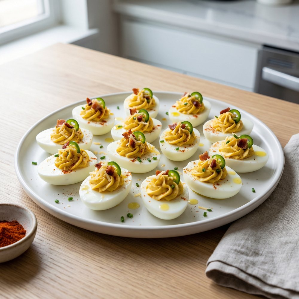 Jalapeño Bacon Cheddar Deviled Eggs