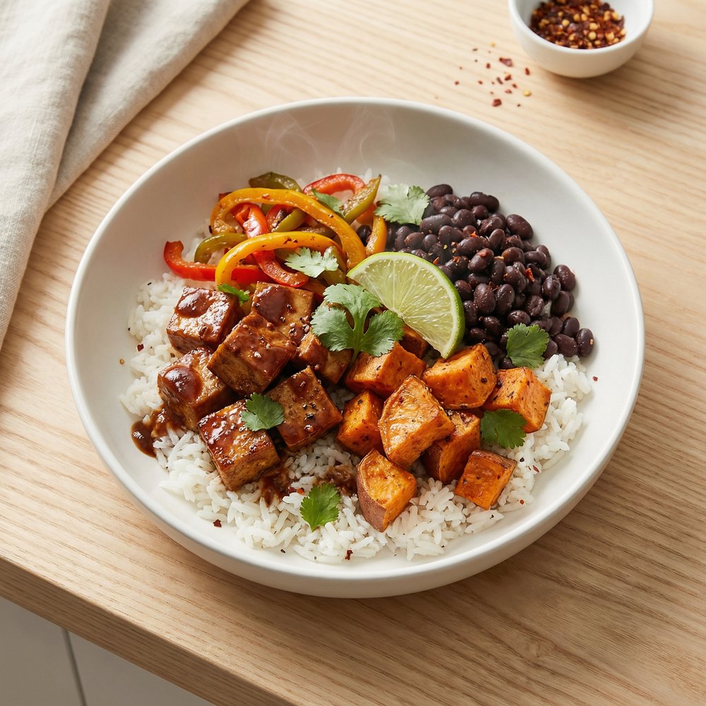 Jerk Tofu and Veggie Grain Bowl