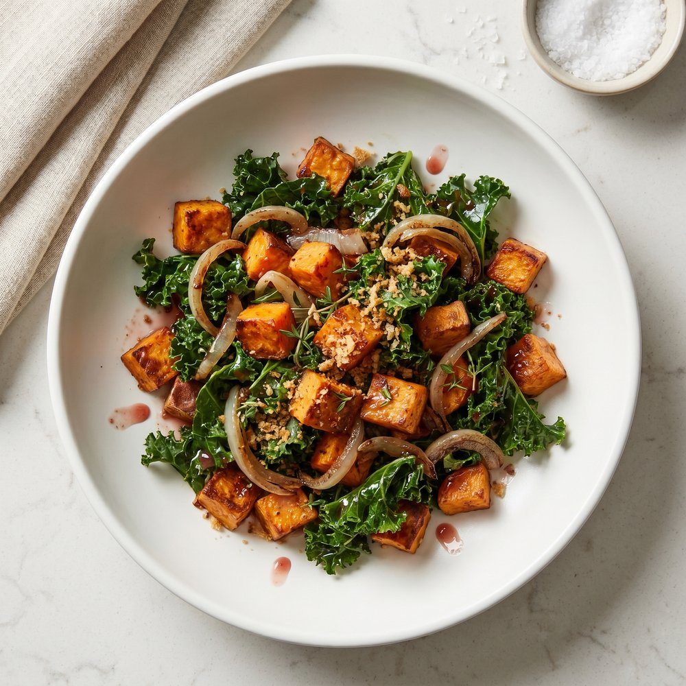 Kale Salad with Roasted Sweet Potatoes