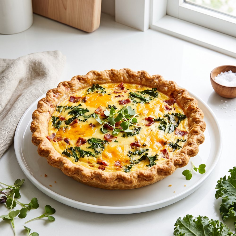 Kale and Cheddar Quiche with Bacon