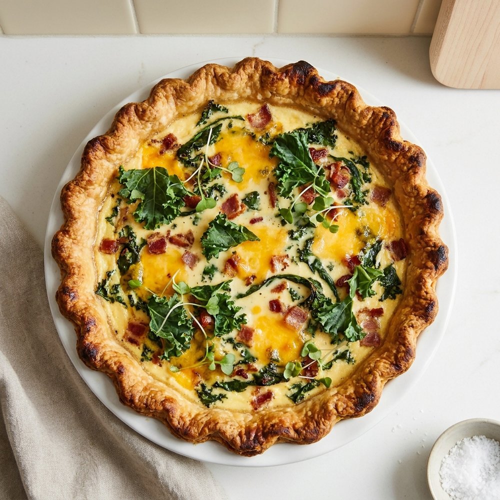 Kale and Cheddar Quiche with Bacon