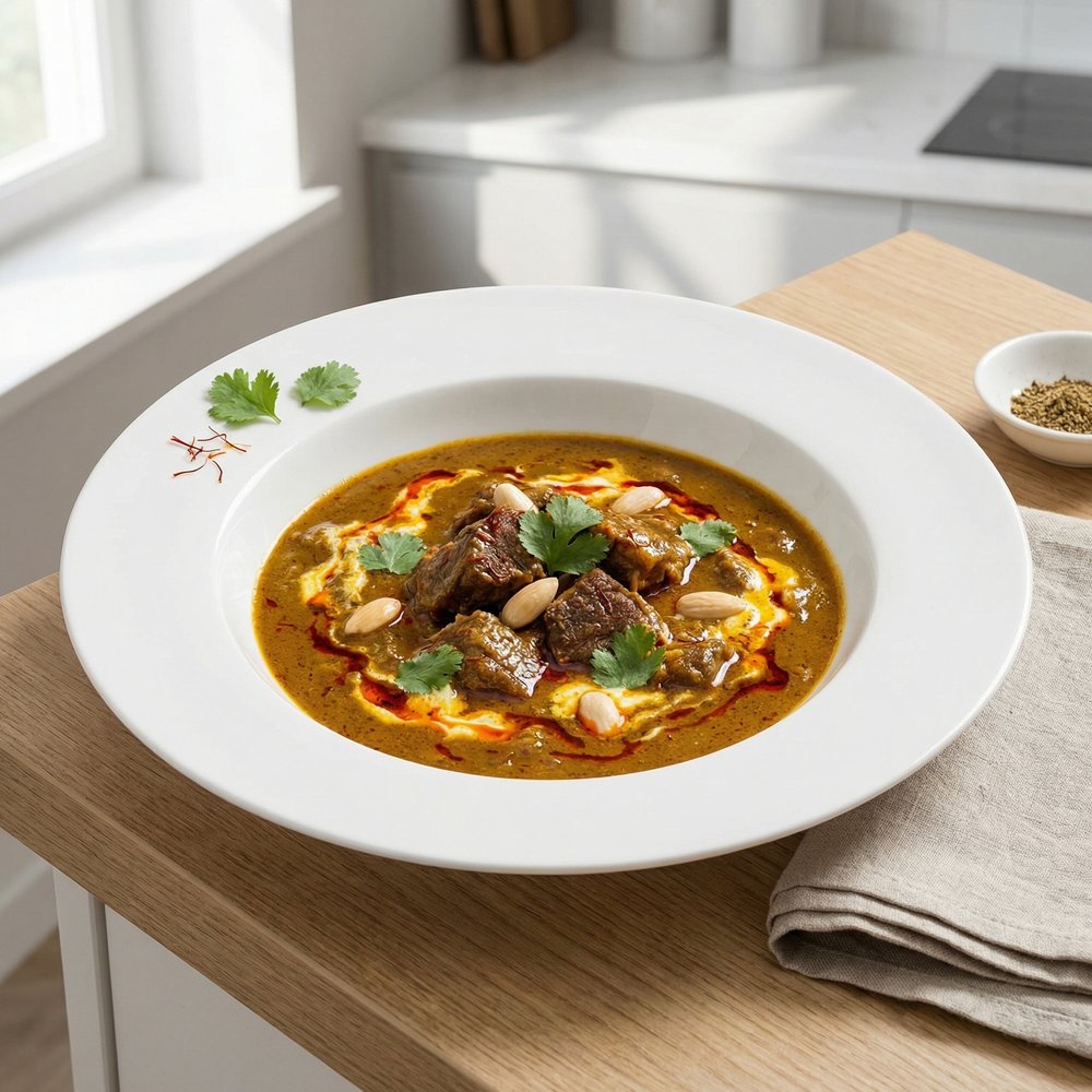 Kashmiri-Style Lamb Curry with Saffron Yogurt