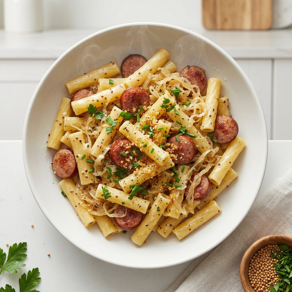 Pasta with Kielbasa and Sauerkraut