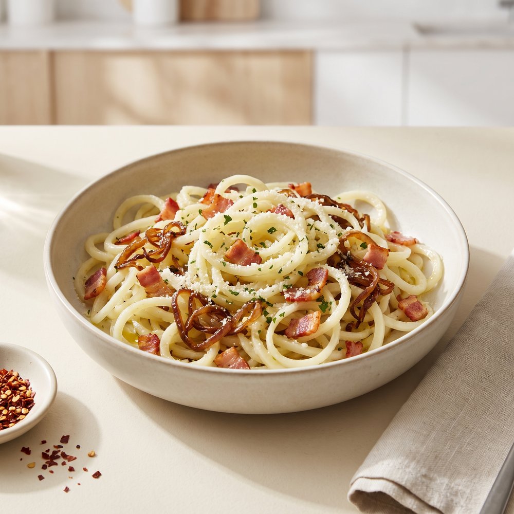 Kohlrabi "Noodles" with Bacon and Parmesan