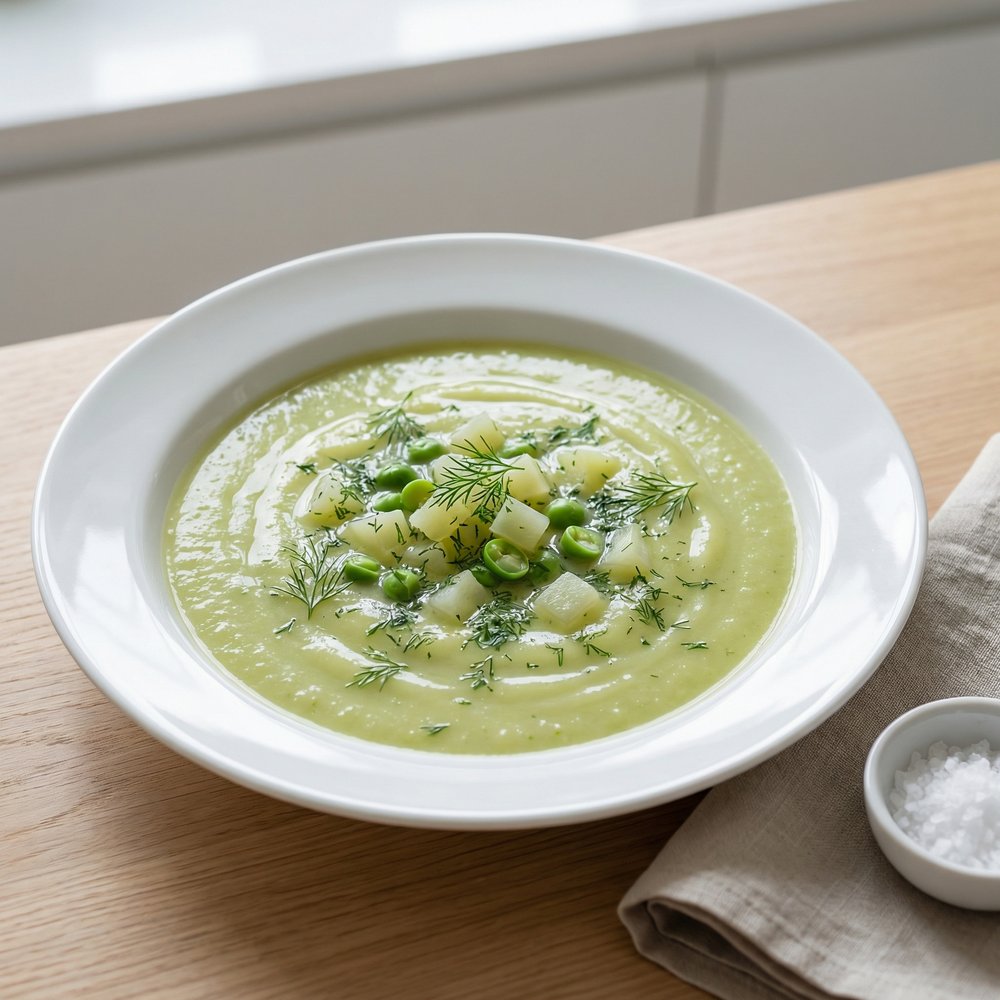 Dill-Scented Pea and Kohlrabi Soup