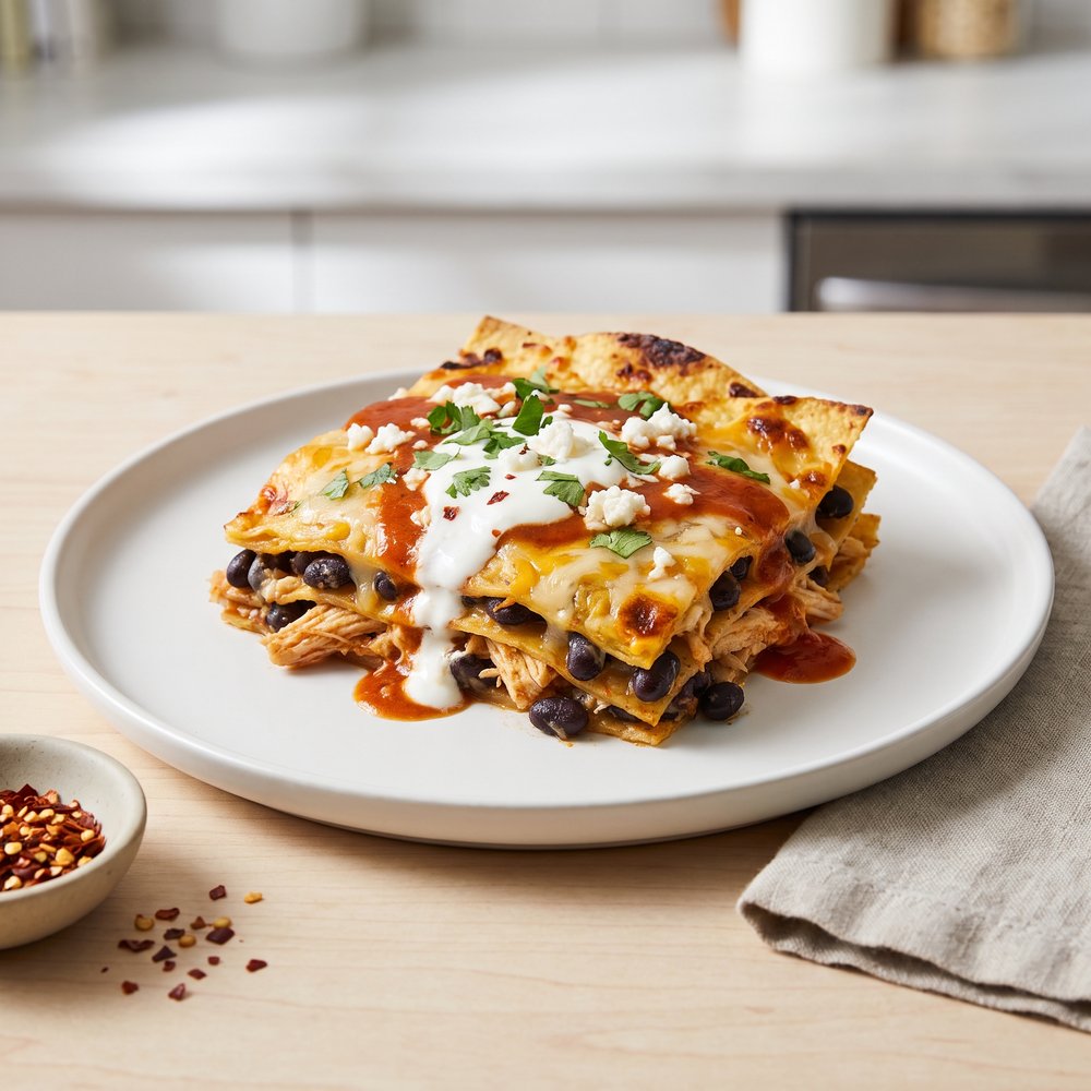 Layered Chicken and Black Bean Enchilada Casserole