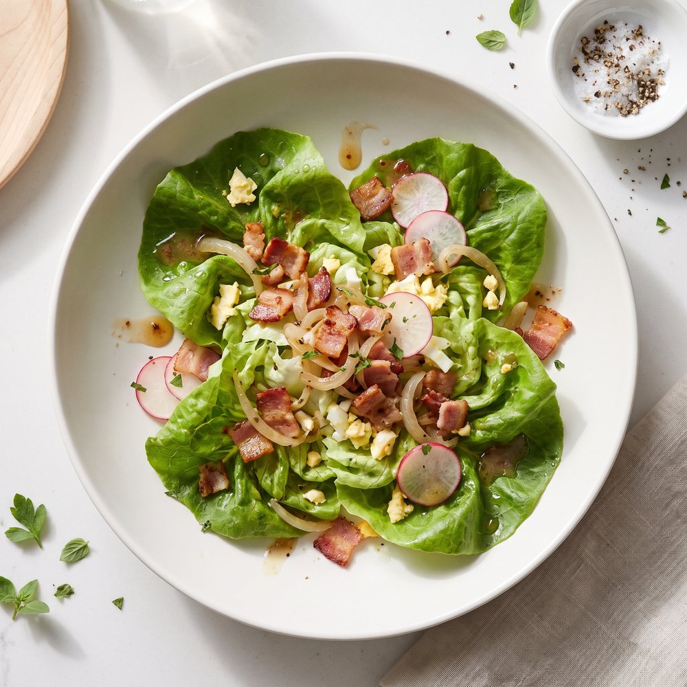 Leaf Lettuce Salad with Warm Bacon Dressing