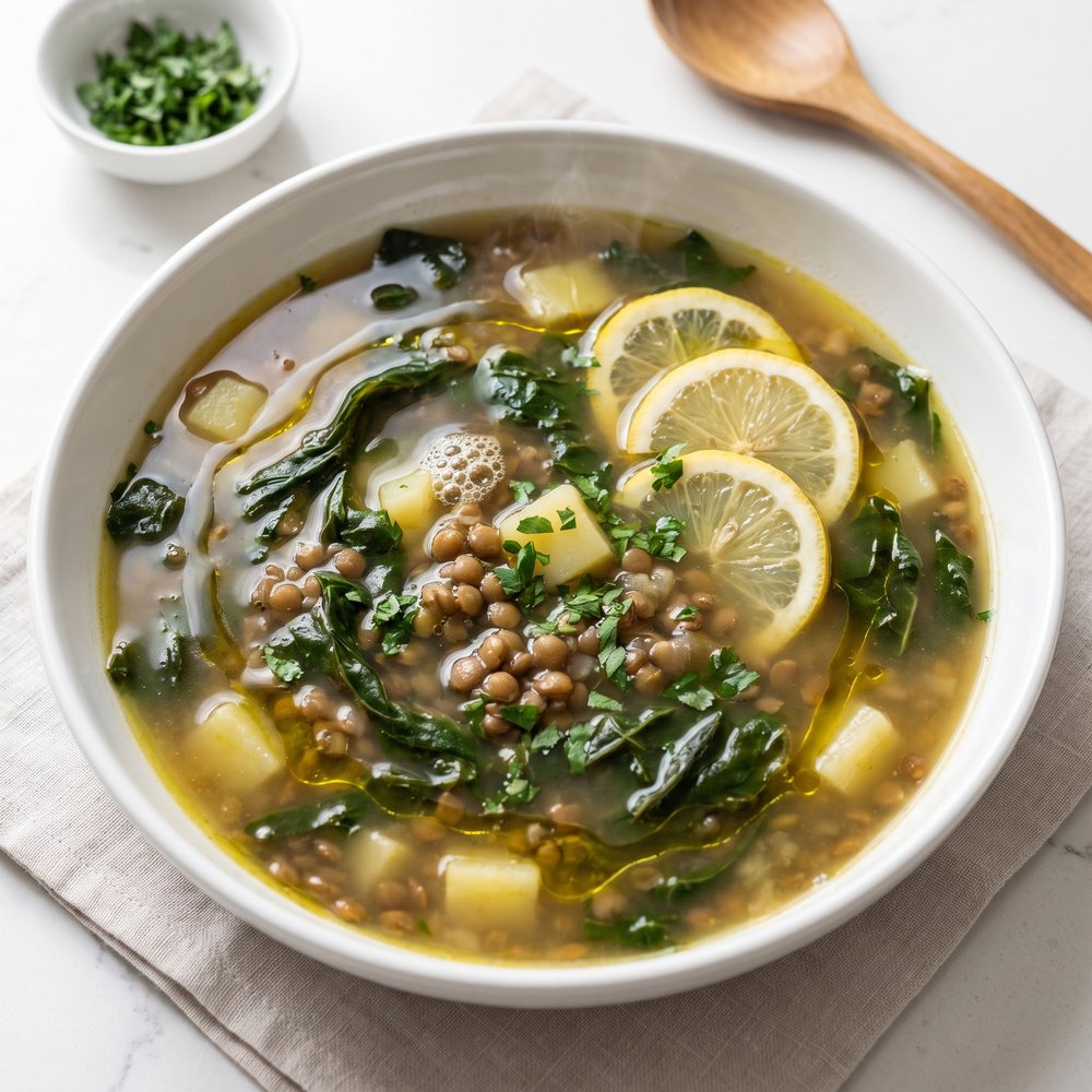 Lebanese Chard and Lentil Soup with Potatoes