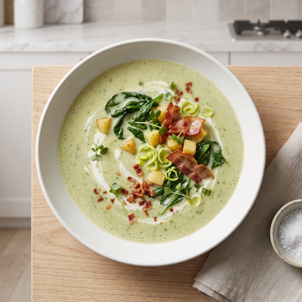 Leek, Potato & Spinach Bacon Soup