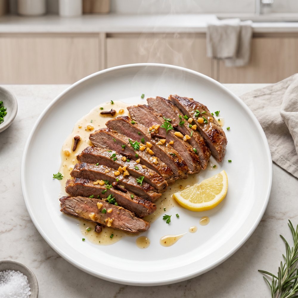 Lemon-Garlic Braised Flank Steak