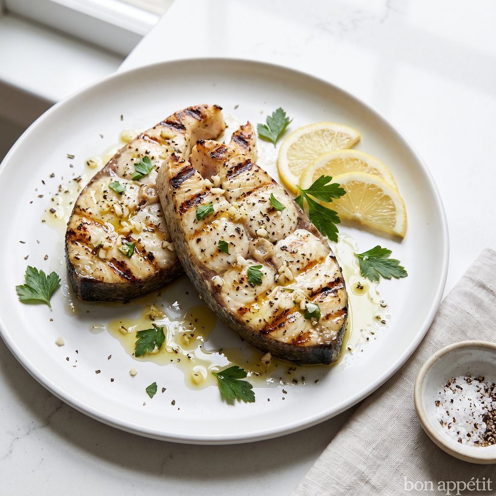 Lemon-Garlic Grilled Halibut Steaks