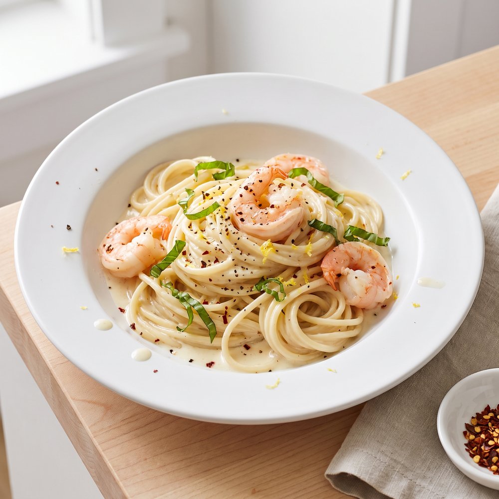 Lemon-Garlic Shrimp Cream Pasta