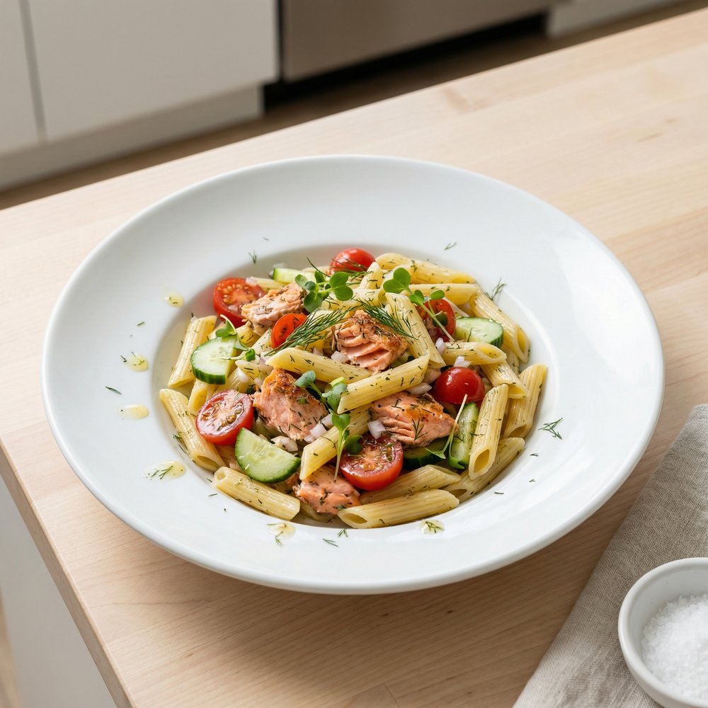 Mediterranean-Style Salmon Pasta Salad