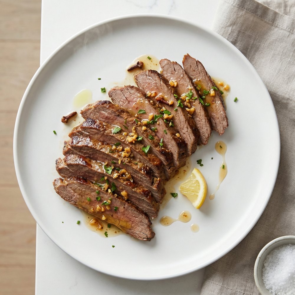Lemon-Garlic Braised Flank Steak