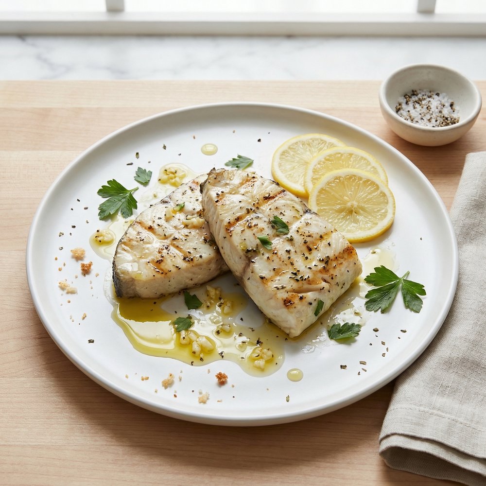 Lemon-Garlic Grilled Halibut Steaks