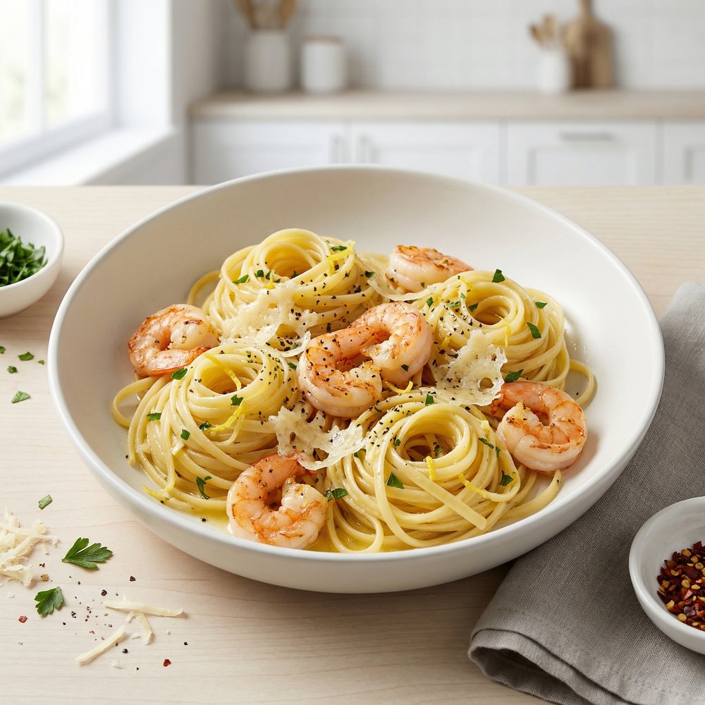 Zesty Lemon Garlic Shrimp Linguine