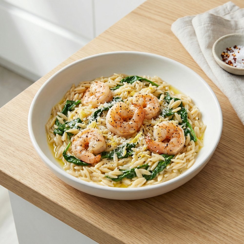 Skillet Lemon-Garlic Shrimp Orzo