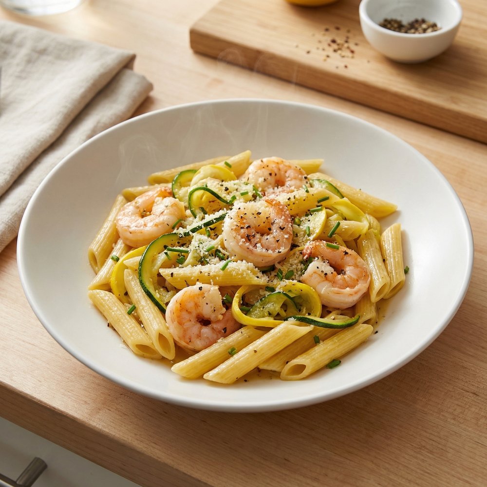 Shrimp with Penne and Squash