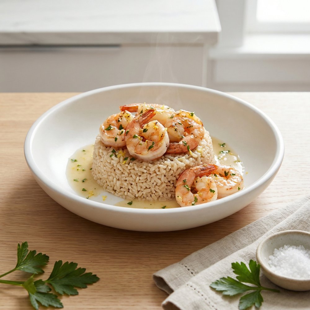 Bright Lemon-Garlic Shrimp with Brown Rice