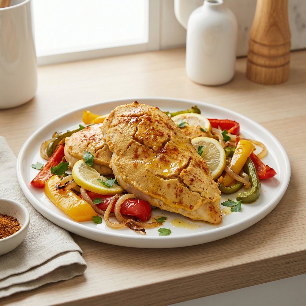 Lemon-Paprika Hummus Baked Chicken