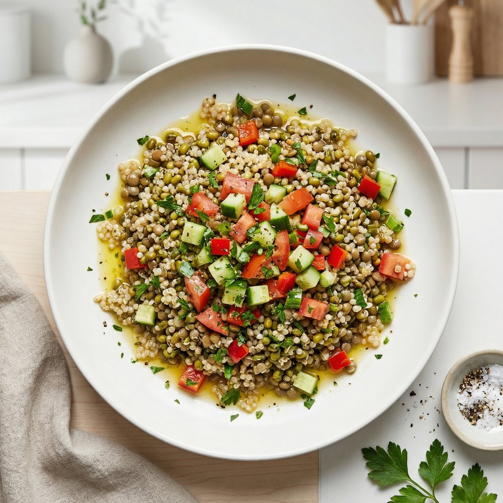 Quinoa, Lentil, and Mung Bean Veggie Salad