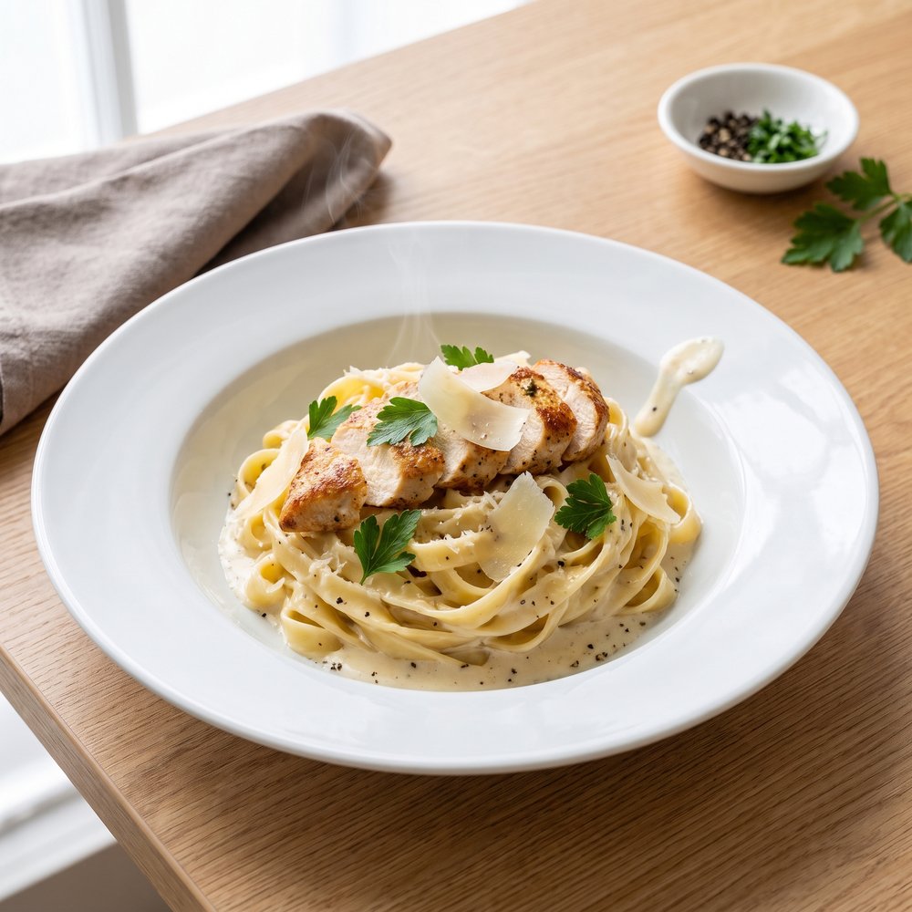 Lighter Chicken Fettuccine Alfredo