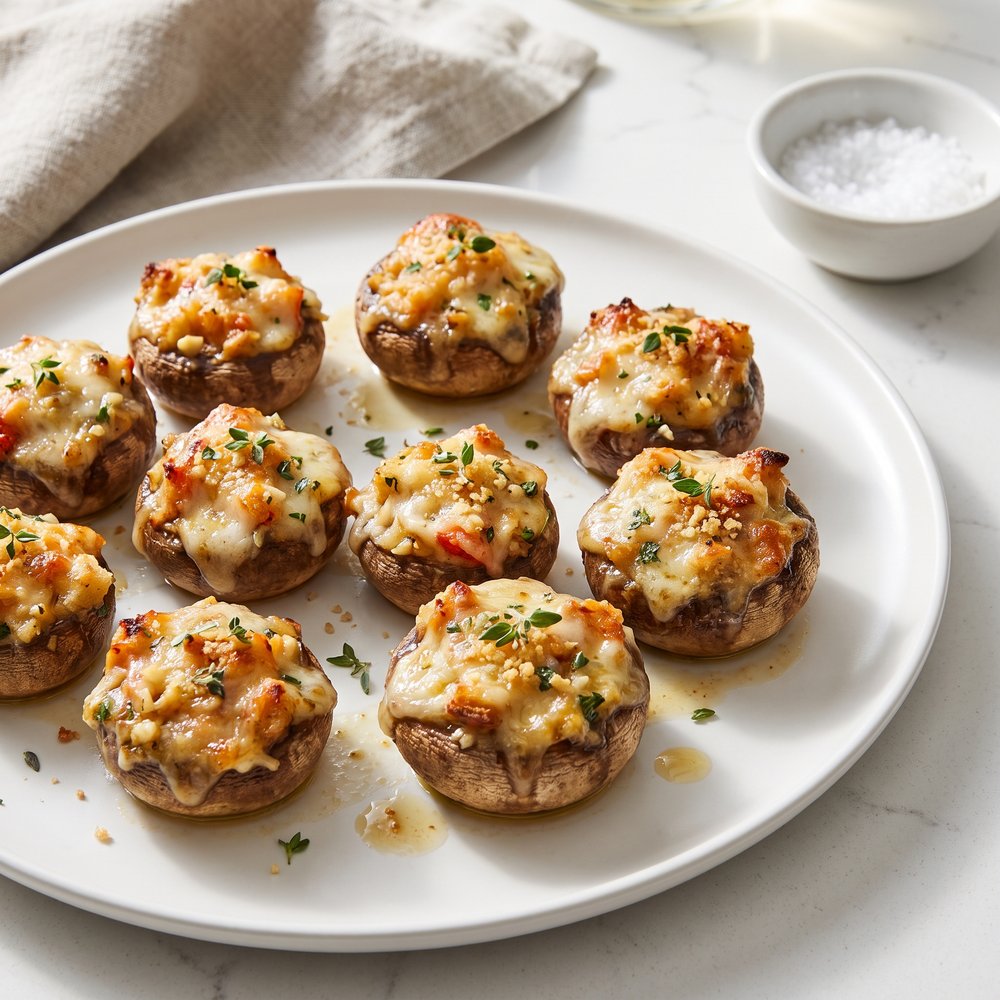 Lobster–Crab Stuffed Mushroom Caps